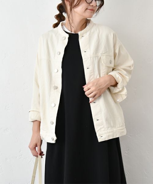 Our.｜ノーカラーチノ素材ジャケット [[131311-1H]][C]