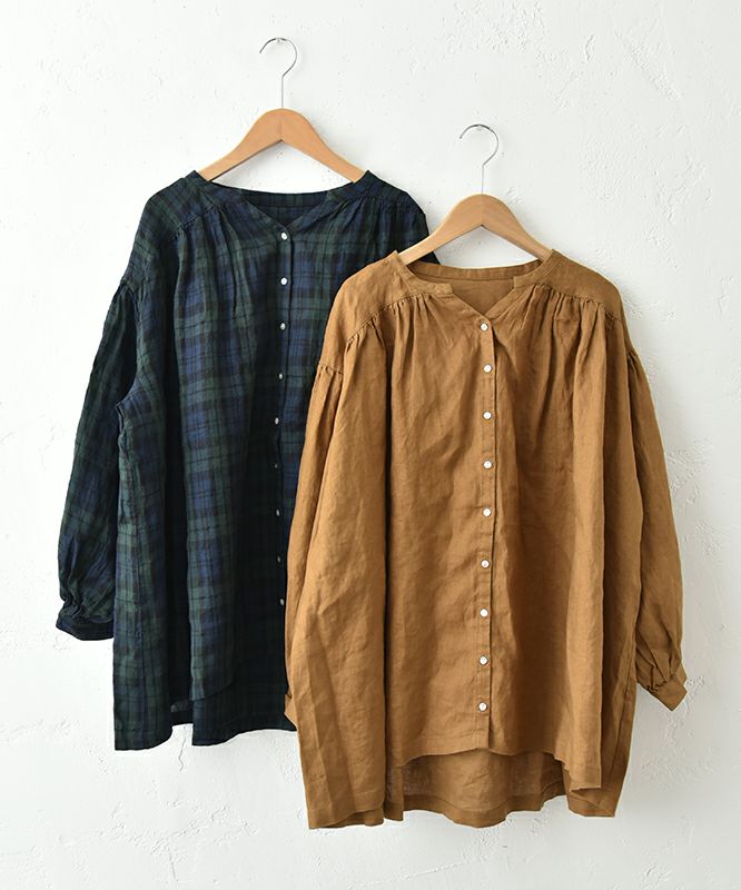  08Mab｜リネンVネックギャザーシャツ [[CF-825HF1244]][C]