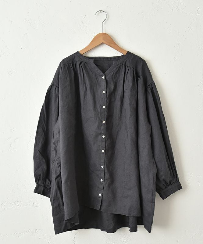 08Mab｜リネンVネックギャザーシャツ [[CF-825HF1244]][C]