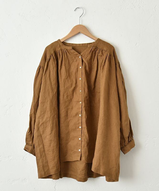  08Mab｜リネンVネックギャザーシャツ [[CF-825HF1244]][C]