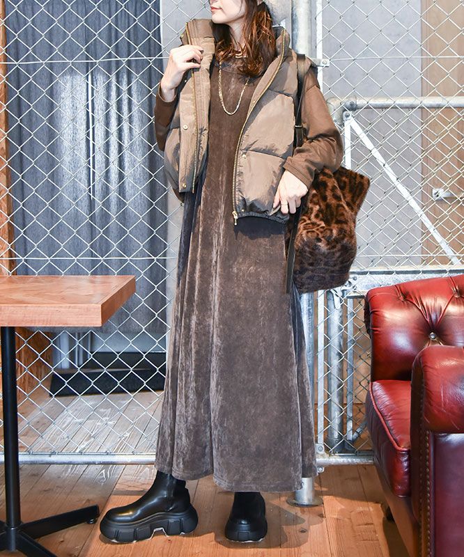 HUMS｜ベロア風ノースリーブワンピース [[C-5102]][C]