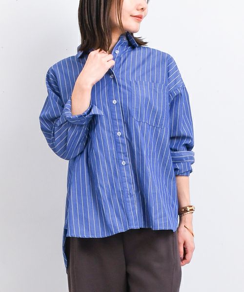 Hymn LIPA シワ加工ピンストレギュラーシャツ