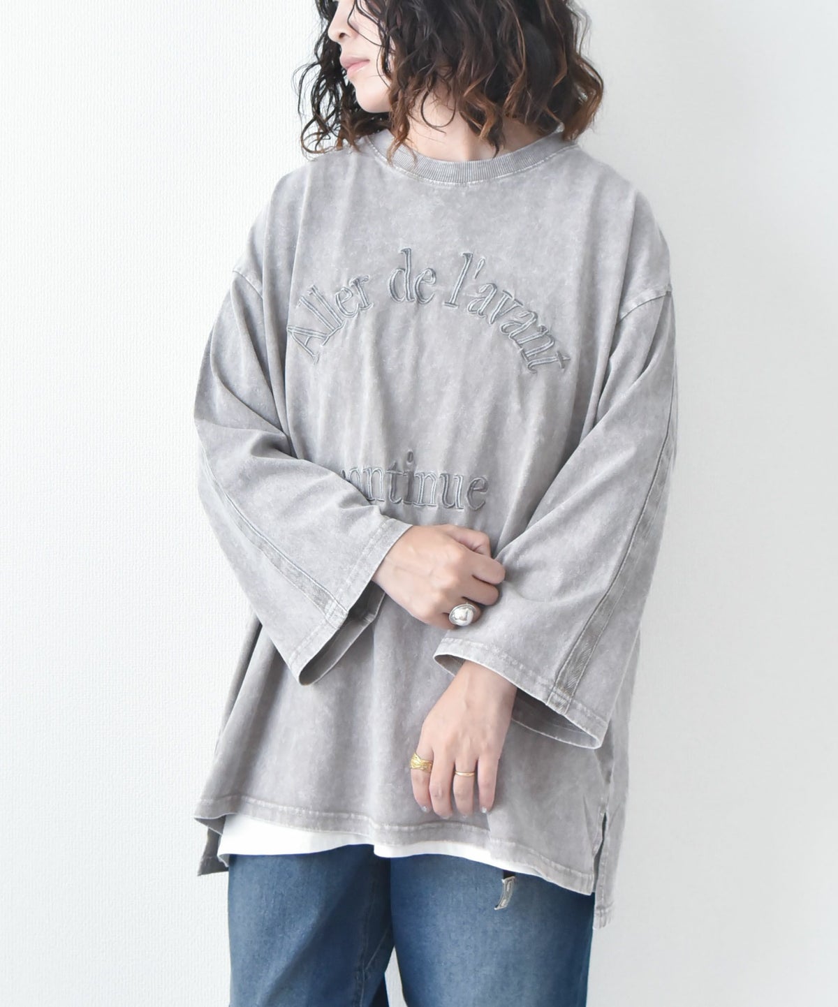 KAKELA&TRANQUIL｜刺繍ロゴクルー7分袖 [[12505-253-10]][D]