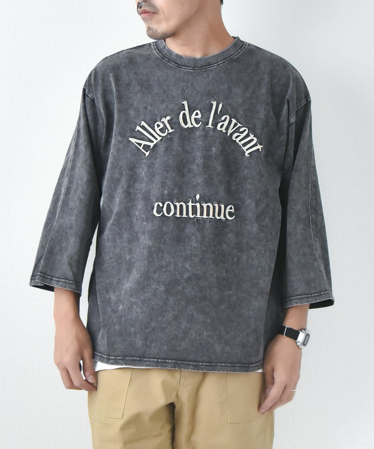 KAKELA&TRANQUIL｜刺繍ロゴクルー7分袖 [[12505-253-10]][D]