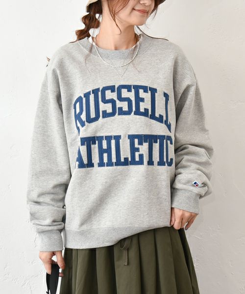 RUSSELL ATHLETIC｜Brushed Fleece Sweat ‘Arch Logo’ Felt Patched Shirt/ロゴクルースウェット [[RC-25715]][C]