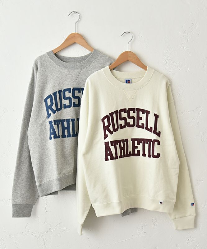  RUSSELL ATHLETIC｜Brushed Fleece Sweat ‘Arch Logo’ Felt Patched Shirt/ロゴクルースウェット [[RC-25715]][C]