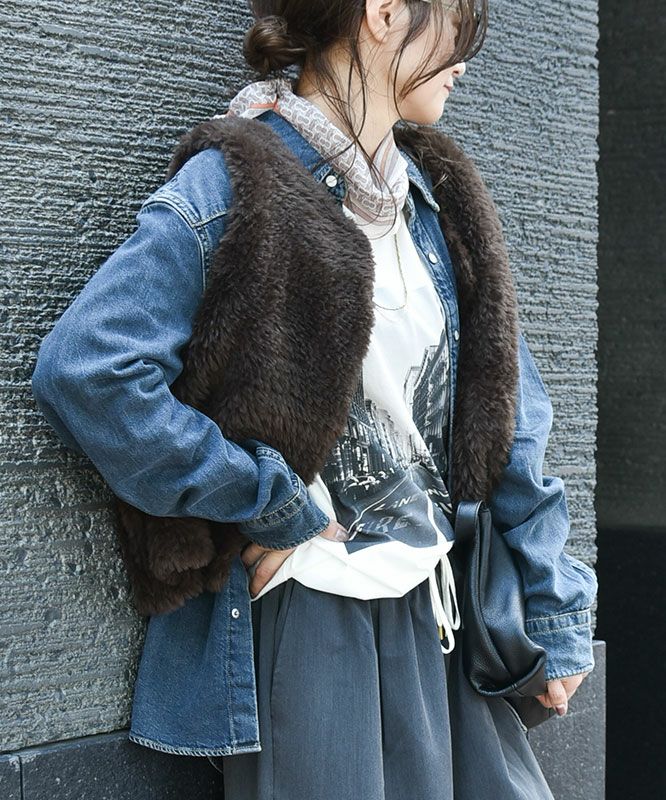 HUMS｜フェイクファーシャギーニットベスト [[RNK-2591]][C]