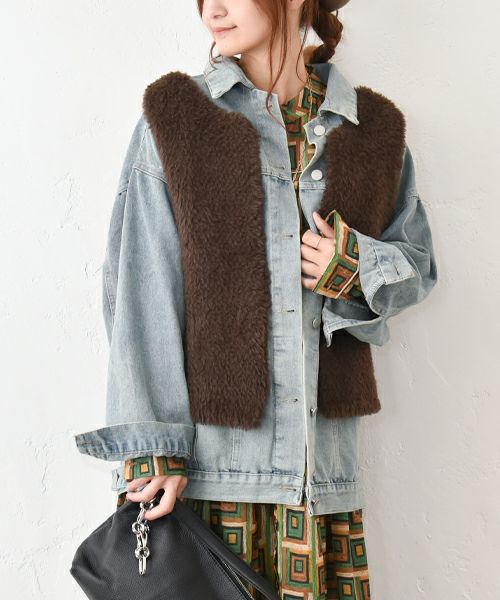 HUMS｜フェイクファーシャギーニットベスト [[RNK-2591]][C]