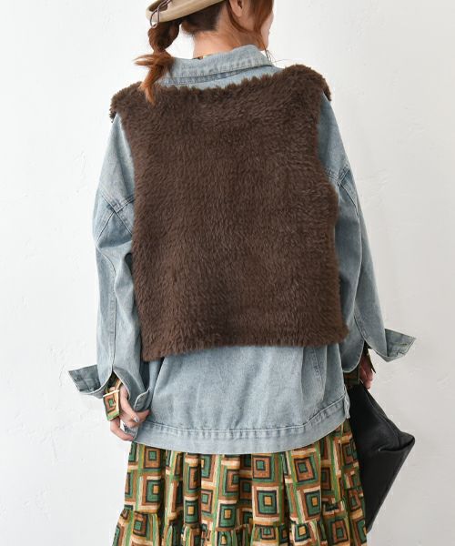 HUMS｜フェイクファーシャギーニットベスト [[RNK-2591]][C]