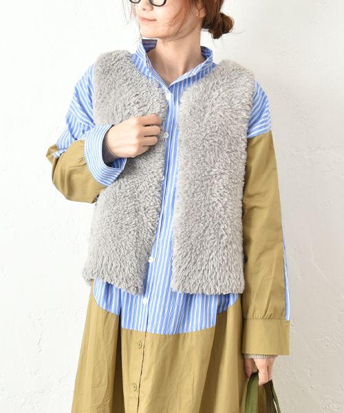 HUMS｜フェイクファーシャギーニットベスト [[RNK-2591]][C]