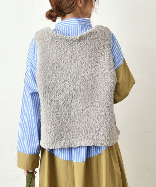 HUMS｜フェイクファーシャギーニットベスト [[RNK-2591]][C]