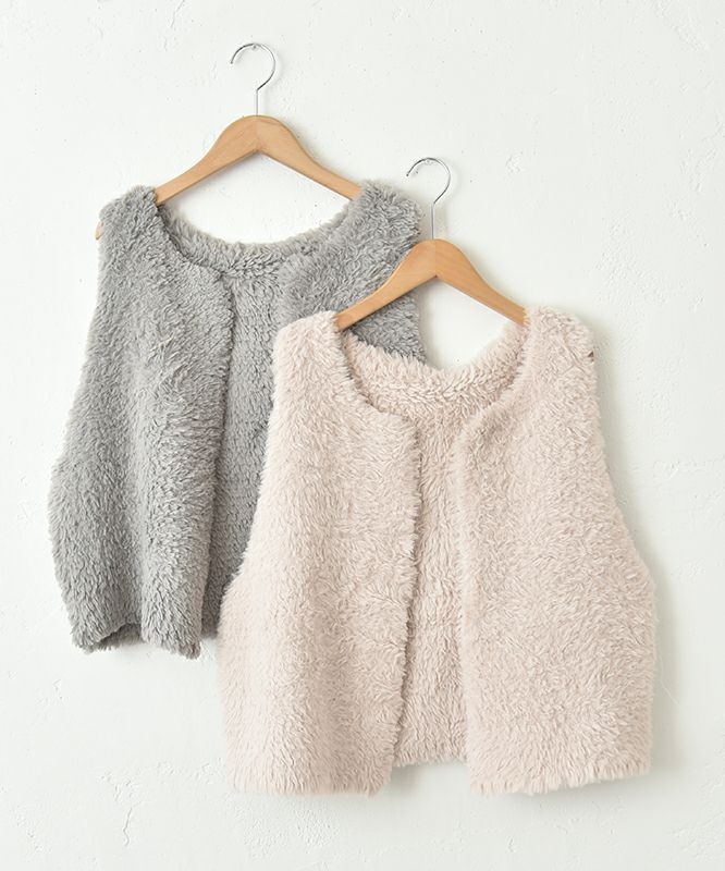 HUMS｜フェイクファーシャギーニットベスト [[RNK-2591]][C]