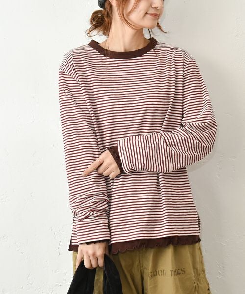 Gives a sense of fullment｜ボーダーレイヤードTee [[853309]][C]