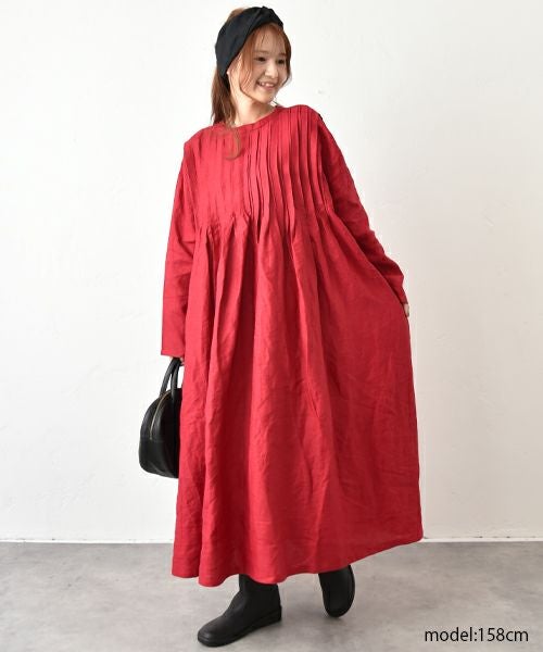  08Mab｜14番手リネンピンタックワンピース [[CF-825HF1224]][C]