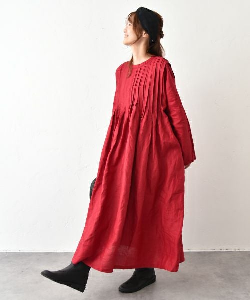  08Mab｜14番手リネンピンタックワンピース [[CF-825HF1224]][C]