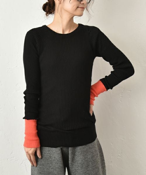 HUMS｜袖口切替テレコクルーインナー [[08093]][C]