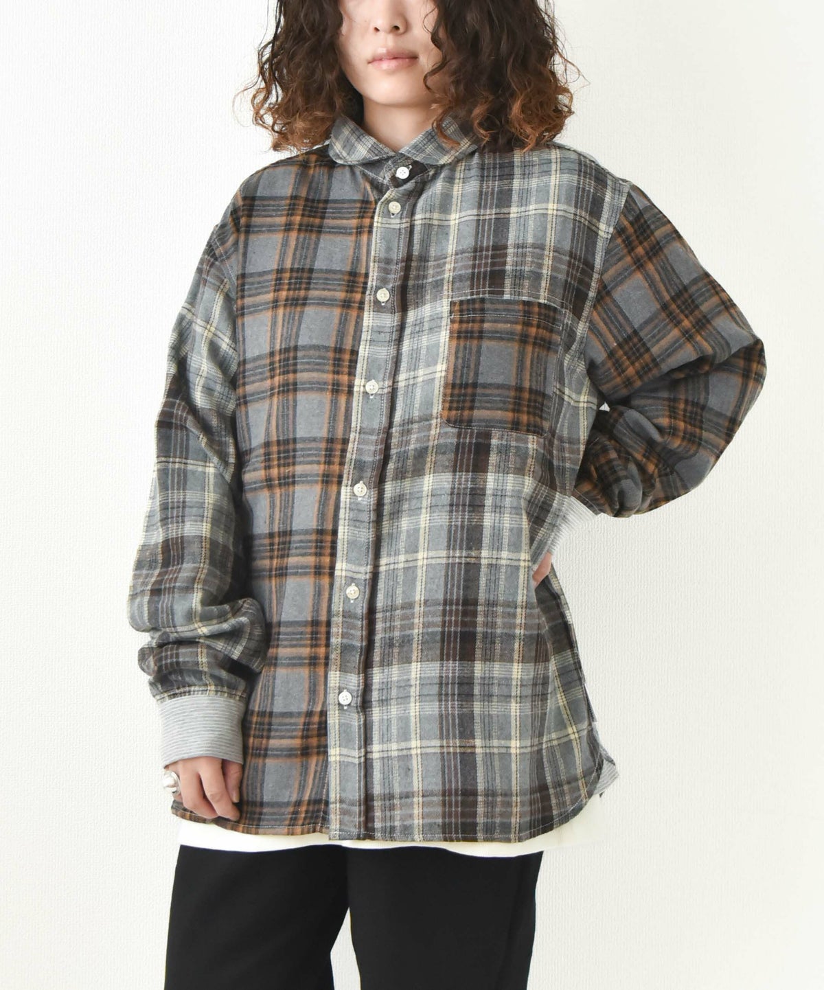 ジムマスター｜2WAY ショールカラー　チェックネルシャツ [[G433755]][D]