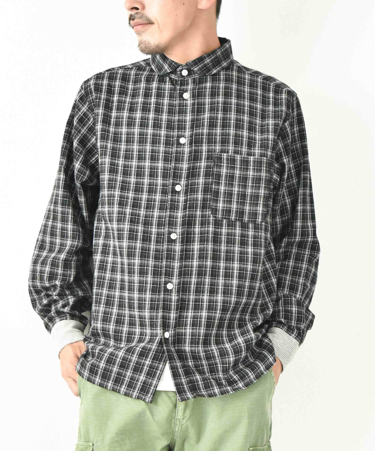 ジムマスター｜2WAY ショールカラー　チェックネルシャツ [[G433755]][D]