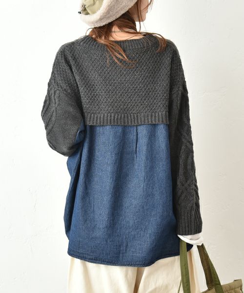 HUMS｜デニムコンビAラインニット [[RNK-25103]][C]