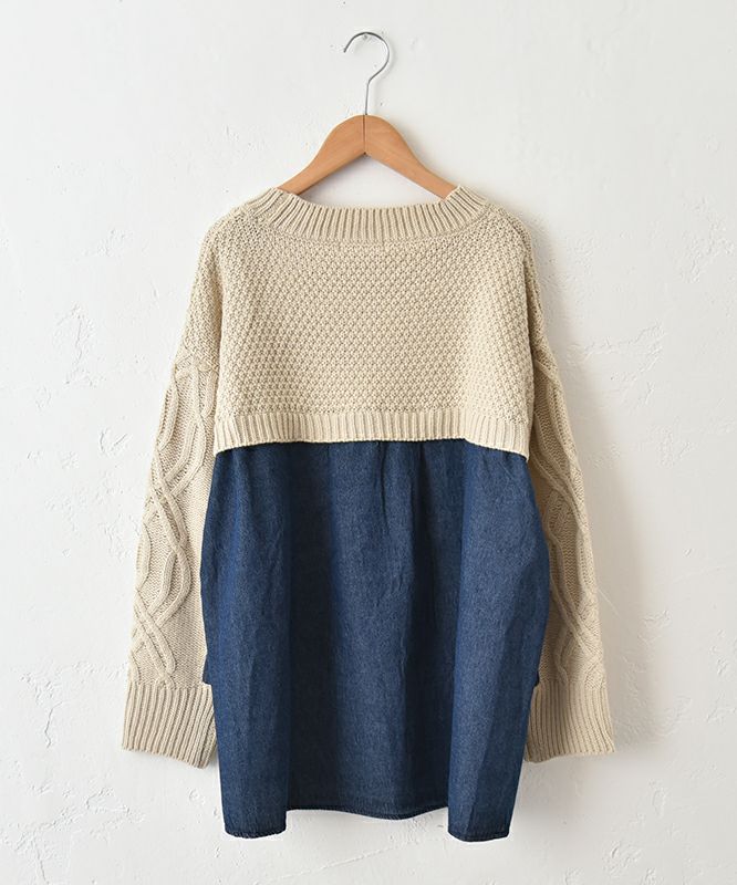 HUMS｜デニムコンビAラインニット [[RNK-25103]][C]