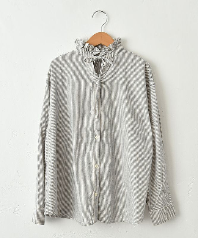 ichi｜ヒッコリー首フリルシャツ [[250410]][C]