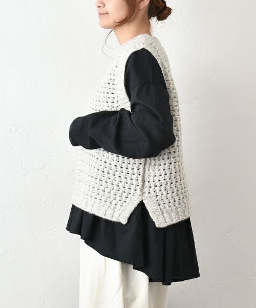 prit｜ワッフル編みクルーネックベスト [[P906103]][C]