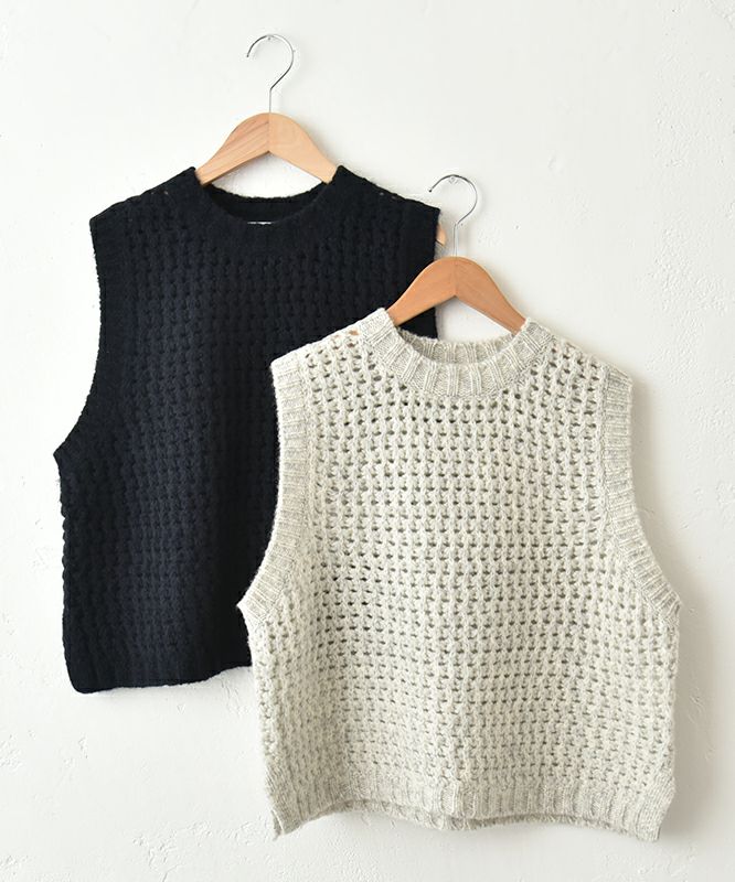 prit｜ワッフル編みクルーネックベスト [[P906103]][C]