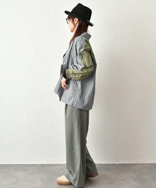 HUMS｜ストライプ×無地切替シャツ [[69165041]][C]