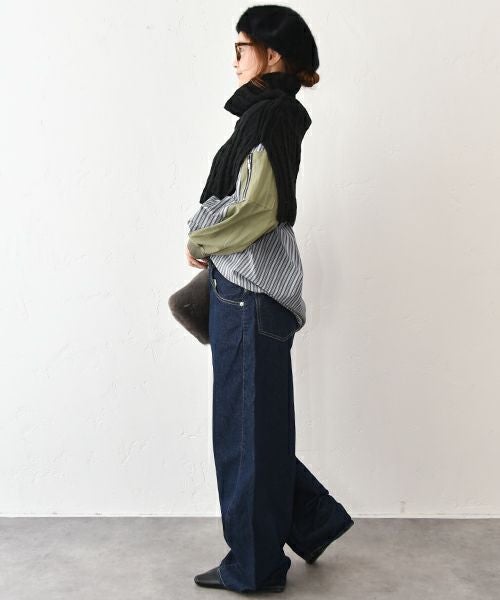 HUMS｜ストライプ×無地切替シャツ [[69165041]][C]