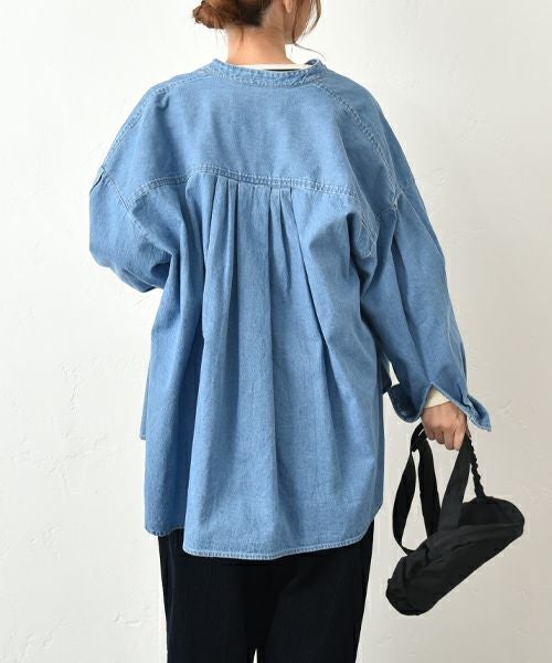 MidiUmi｜tuck sleeve denim shit [[3-739959]][C]