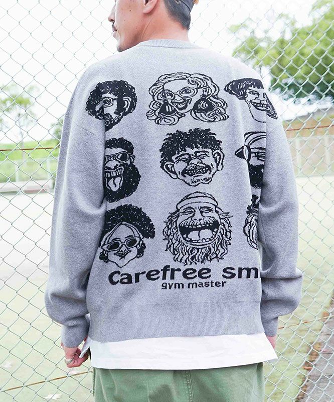 ジムマスター｜ジャガードニット　carefree smile クルーネック [[G621792]][D]