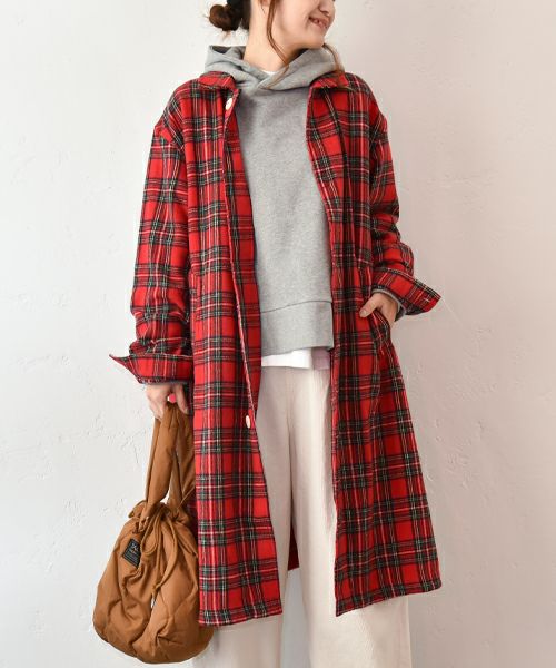Our.｜タータンチェック起毛ミドル丈アウター [[Our-018]][C]