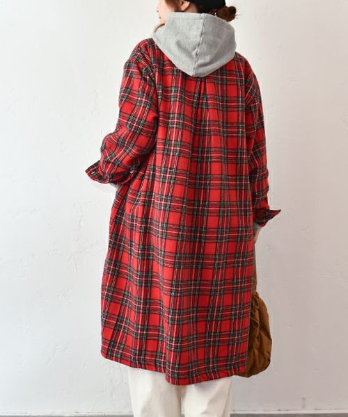 Our.｜タータンチェック起毛ミドル丈アウター [[Our-018]][C]