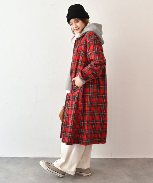 Our.｜タータンチェック起毛ミドル丈アウター [[Our-018]][C]