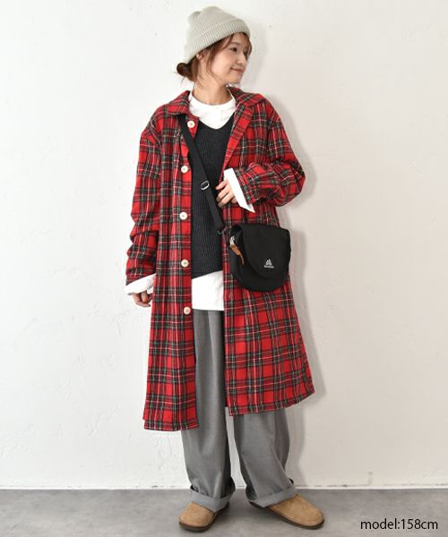Our.｜タータンチェック起毛ミドル丈アウター [[Our-018]][C]