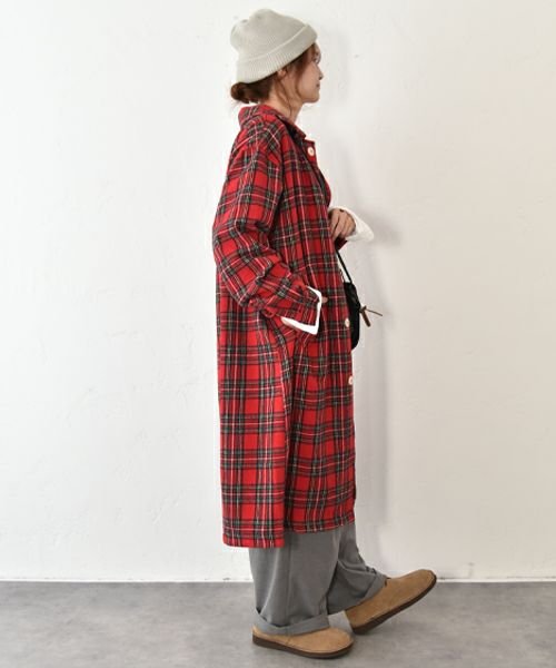 Our.｜タータンチェック起毛ミドル丈アウター [[Our-018]][C]