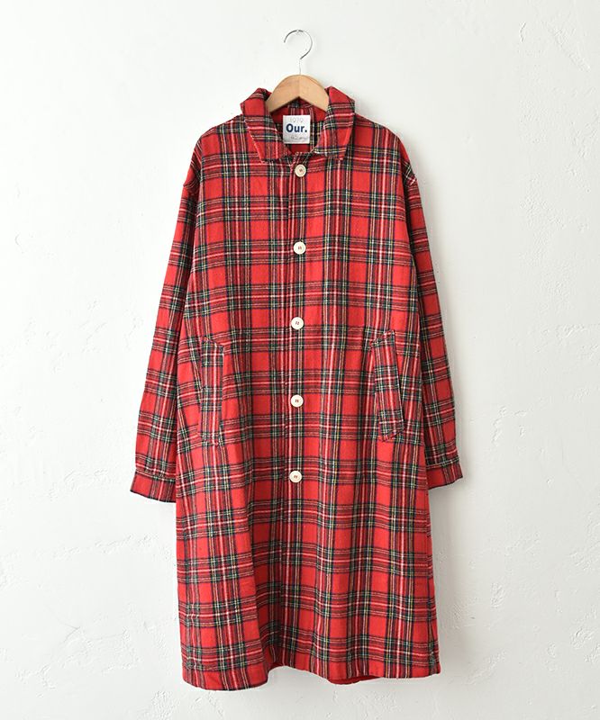 Our.｜タータンチェック起毛ミドル丈アウター [[Our-018]][C]