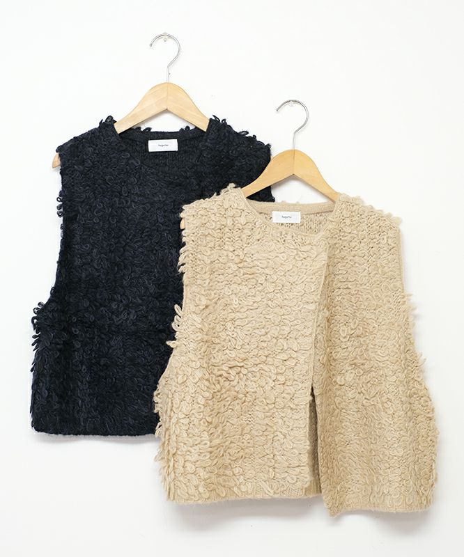 hagumu｜ふわふわループ編みショートベスト [[ha-BE-37]][C]