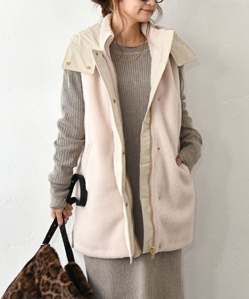 HUMS｜ボア×ナイロン フードベスト [[WDN5166]][C]