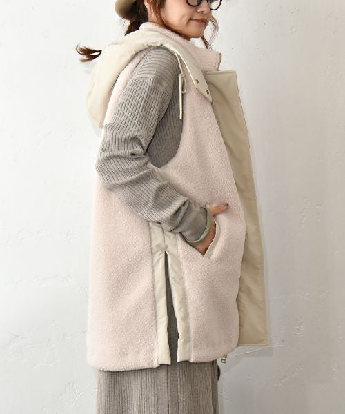 HUMS｜ボア×ナイロン フードベスト [[WDN5166]][C]