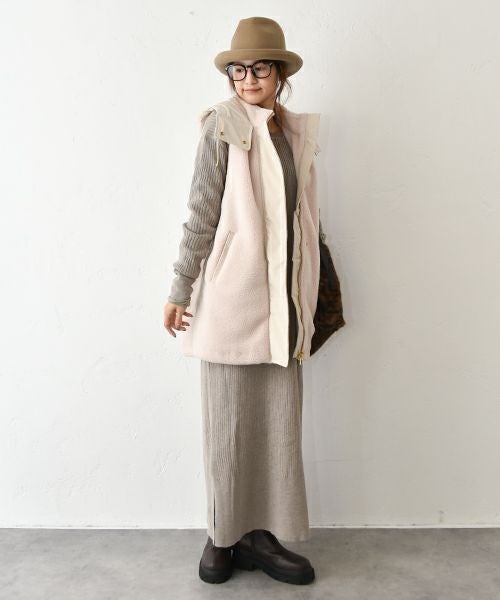 HUMS｜ボア×ナイロン フードベスト [[WDN5166]][C]