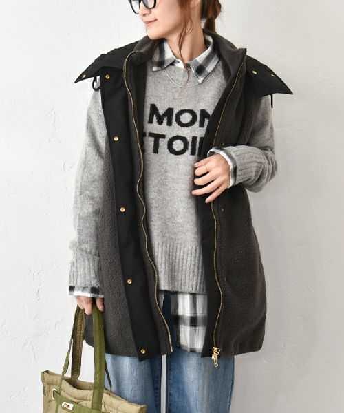 HUMS｜ボア×ナイロン フードベスト [[WDN5166]][C]