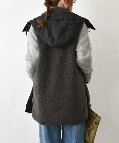 HUMS｜ボア×ナイロン フードベスト [[WDN5166]][C]