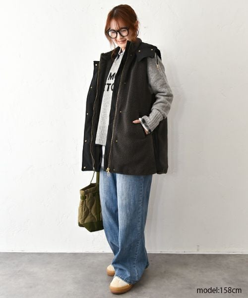 HUMS｜ボア×ナイロン フードベスト [[WDN5166]][C]