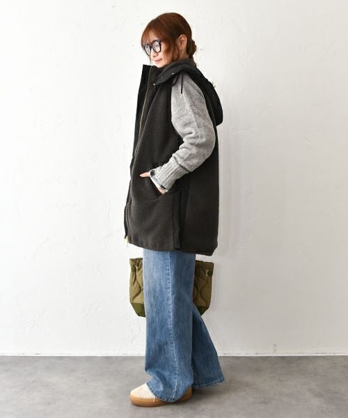 HUMS｜ボア×ナイロン フードベスト [[WDN5166]][C]