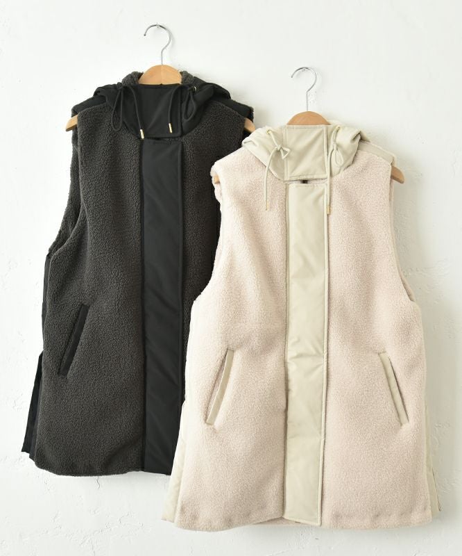 HUMS｜ボア×ナイロン フードベスト [[WDN5166]][C]