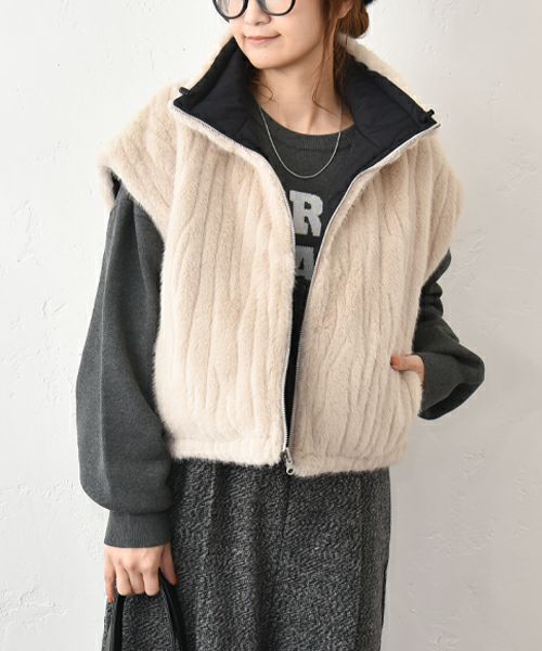 HUMS｜ファー×キルティングリバーシブルベスト [[104521]][C]