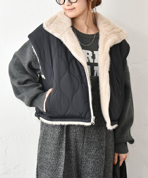 HUMS｜ファー×キルティングリバーシブルベスト [[104521]][C]