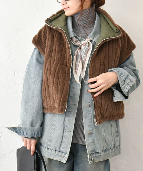 HUMS｜ファー×キルティングリバーシブルベスト [[104521]][C]