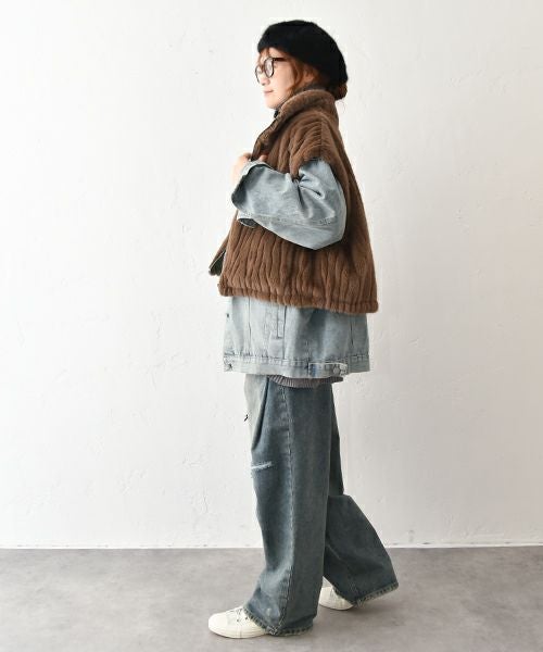 HUMS｜ファー×キルティングリバーシブルベスト [[104521]][C]